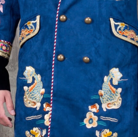 ♥️SOLD NWT Embroidered Duck Velvet Royal Celebrity luxurious Coat. XL - Picture 12 of 15